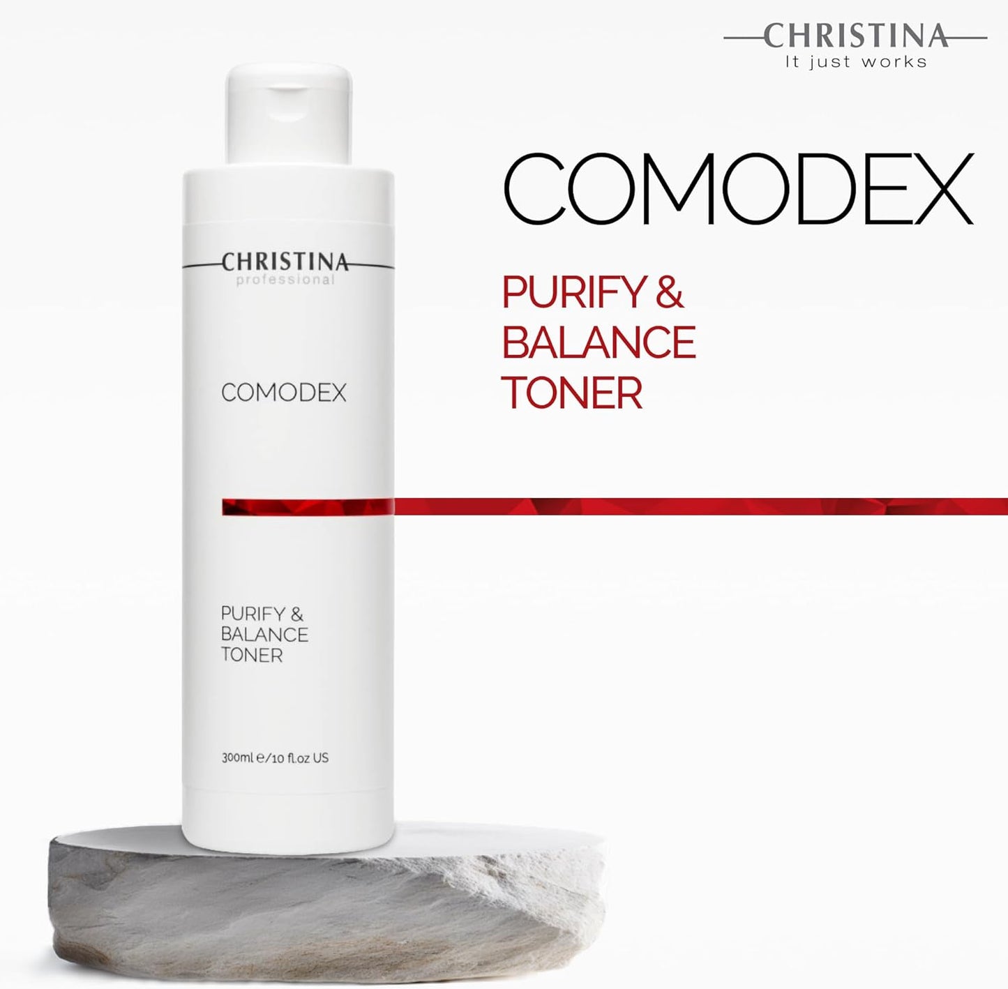 Christina Comodex Purify & Balance Facial Toner - 300ml - Non-Drying Formula with Eucalyptus and Tasman Pepper Extract - PH Balancing Toner for Combination, Normal and Oily Skin Types.