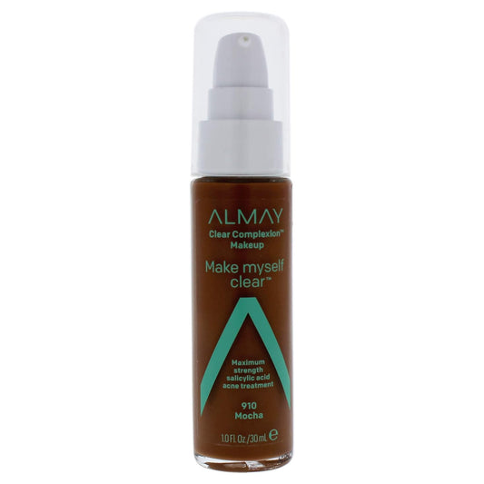 Almay Clear Complexion Makeup, Matte Finish Liquid Foundation with Salicylic Acid, Hypoallergenic, Cruelty Free, -Fragrance Free, Dermatologist Tested, 910 Mocha, 1.0 oz