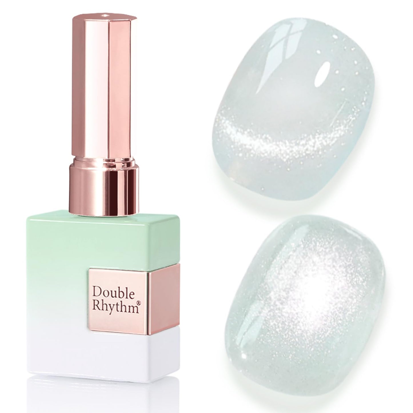 Double Rhythm 0.5 Oz Cat Eye Gel Polish with Magnet Same Color Same Bottle Holographic Glitter Shimmer Translucent Color Salon 15 ML Magnetic Nail Art (Light Green-MC1155)