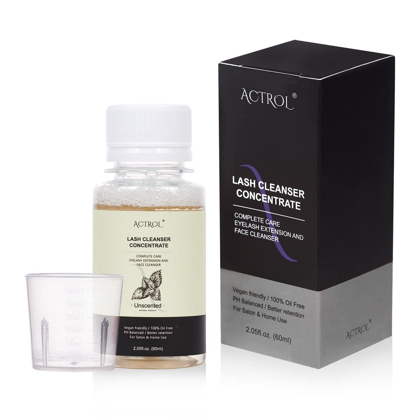 Eyelash Cleanser Concentrate 60ml Unscented Professional Lash Shampoo Foaming Cleanser DIY Wash for Extensions Lashes with Salon Home Care-Makes 6 Bottles