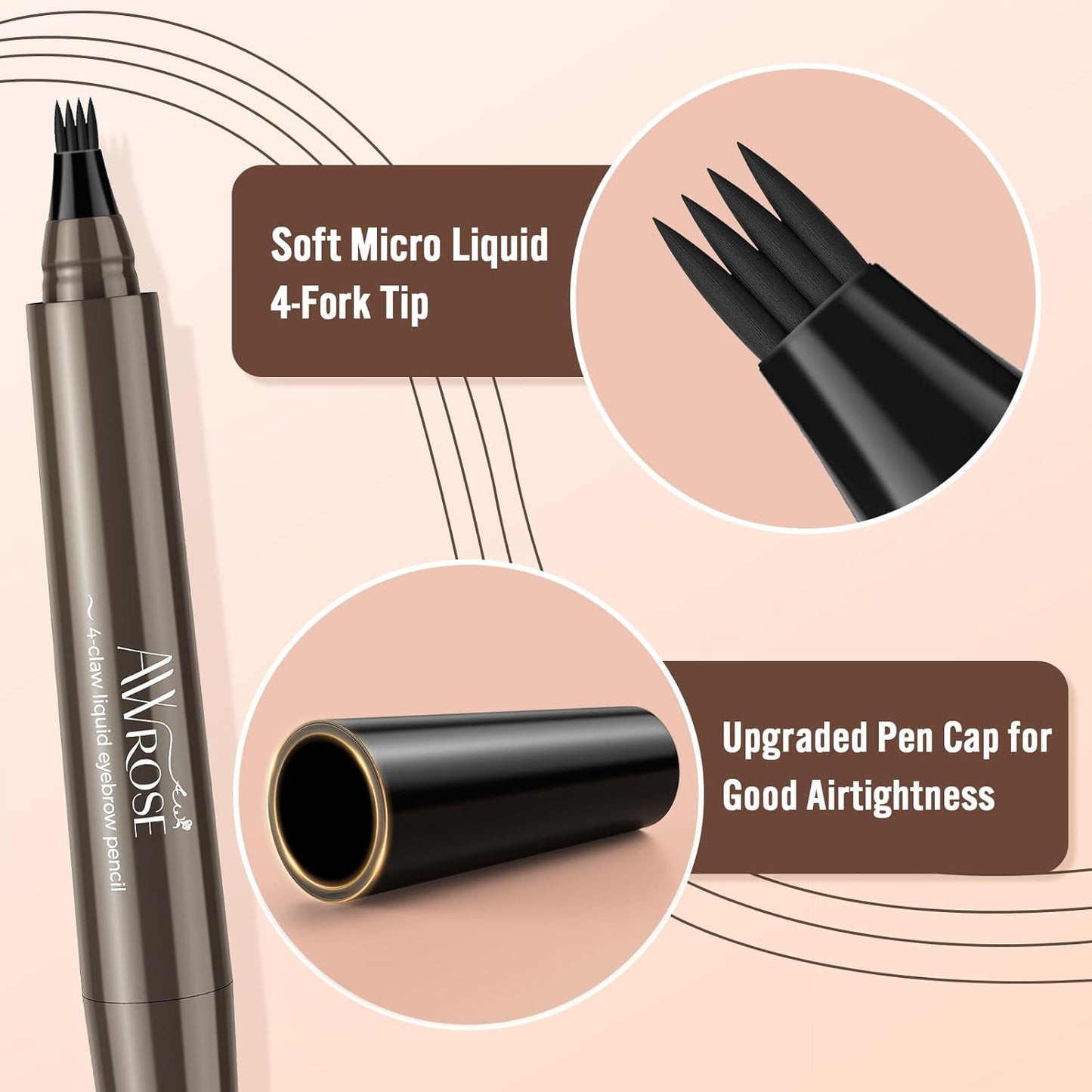 AWROSE Eyebrow Pencil, 3D Waterproof Microblading Eyebrow Pen 4 Fork Tip Tattoo Pencil, Precise Natural Brow Magic Eyebrow Pencil with Hair Like Strokes, 4 Points Multi-Used Eye Brow Pencils for Women