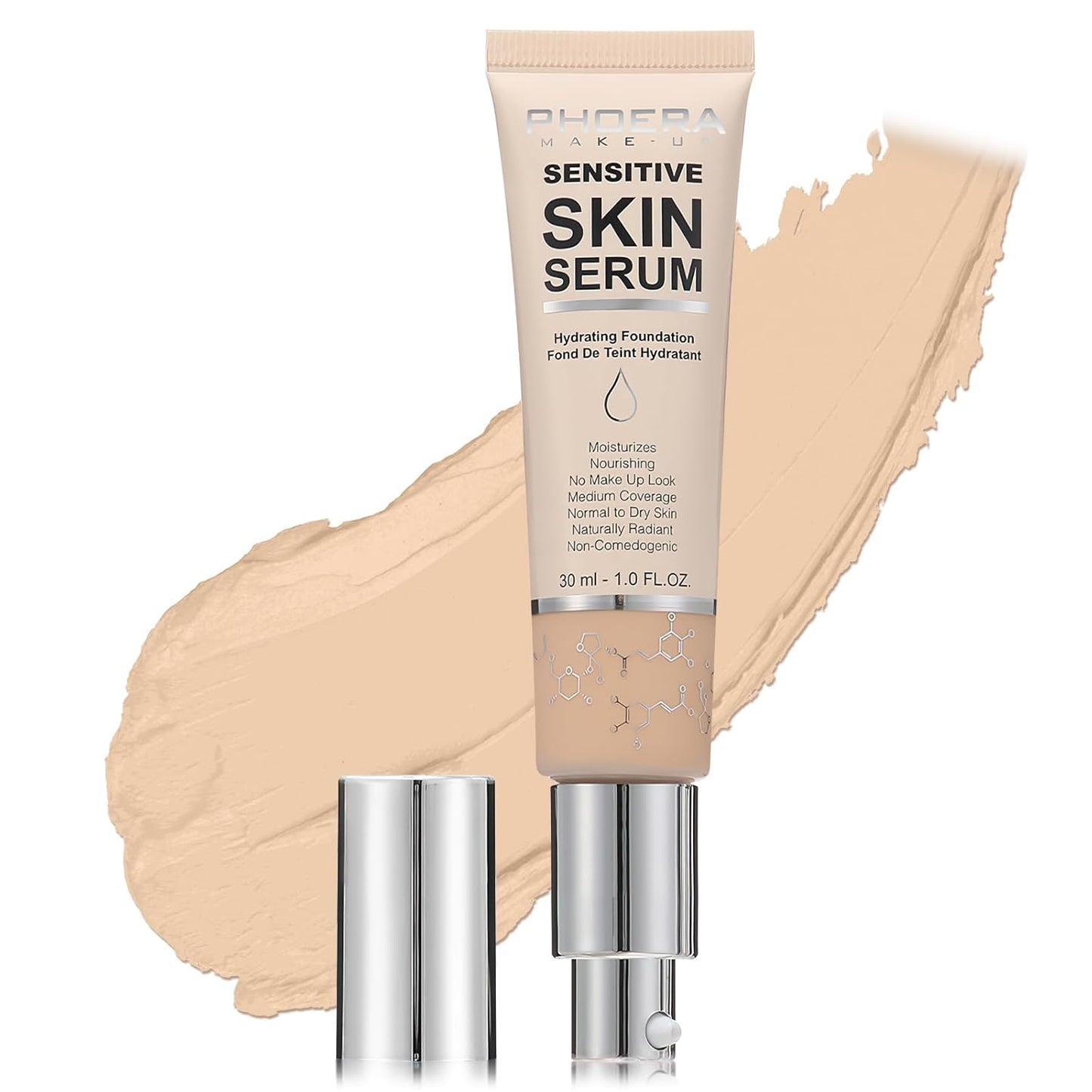 Phoera Foundation Makeup,Flawless Soft Matte Full Coverage with Matte Finish,Hydrating Serum Foundation,Face Makeup for Normal and Dry Skin(N02 Nude, 1PC)