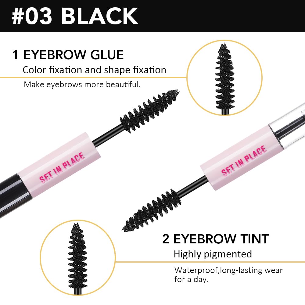 evpct 2-in-1 Tinted Brow Gel & Clear Brow Setting Glue Eyebrow Gel Kit - Strong Hold 24HR Waterproof Smudgeproof Eyebrow Makeup for Natural Soft Full Brows, Brows Enhancer Mascara Makeup - Black