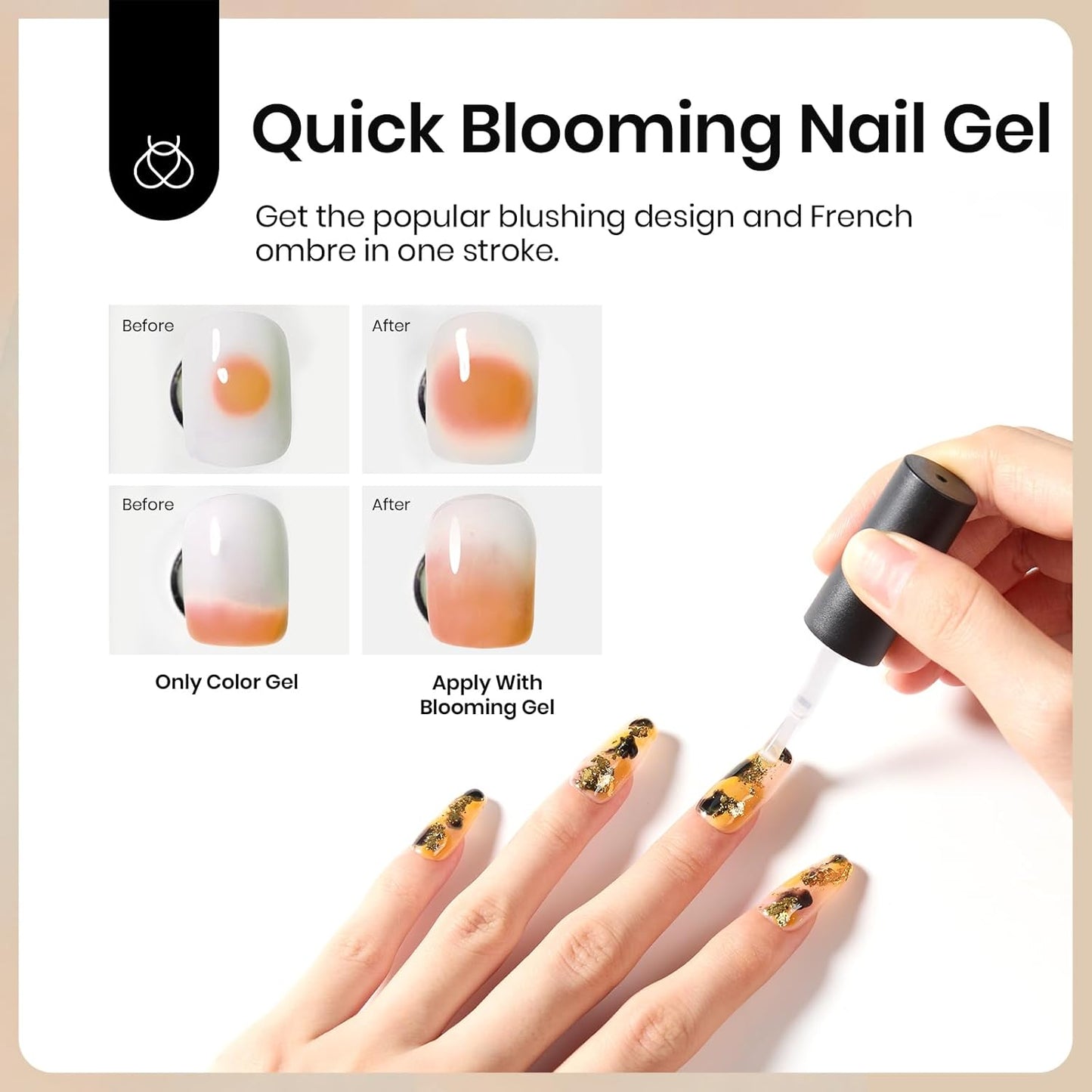 Beetles Builder Gel for Nail and Blooming Gel Set, 2 Pcs 15ml Nail Art Polish for Spreading Effect Marble Stone Builder Extension, Soak Off LED Lamp DIY Manicure Fall Nails Gifts for Women