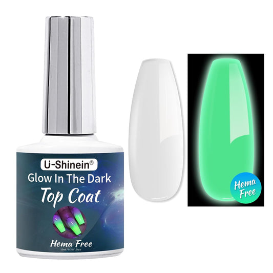Hema Free Glow In The Dark Gel, Glow Nail Gel Top Coat, Long-lasting Luminous Nail Gel Top Coat for Nail Art, Transparent UV LED Needed Perfect with Any Colors Salon Pro DIY Home