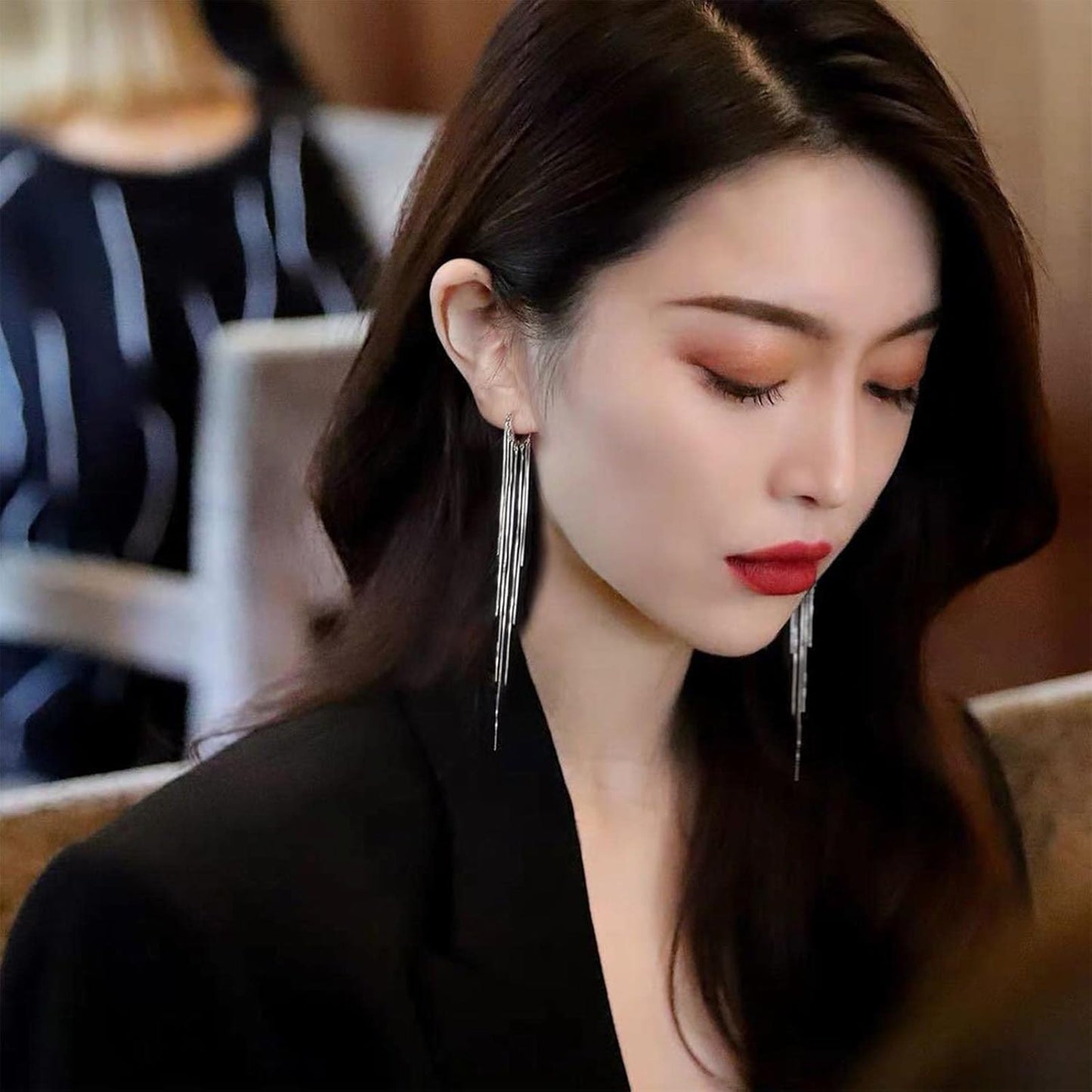 Boho Long Tassel Chain Earrings Fringe Drop Dangle Earrings Gold Dangling Chain Tassel Earrings Vintage Statement Earrings Jewelry for Women and Girls Gifts