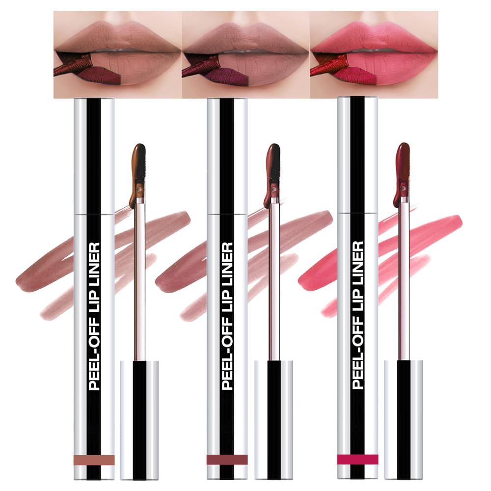 3 Pcs Matte Liquid Lip Stain Peel Off Lip Liner, Long Lasting Lip Tattoo, Waterproof & Transfer-Proof Lip Liner Peel Off Lip Gloss for All Skin Types. #02+#03#06