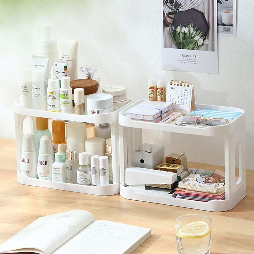 2PCS Kitchen Spice Rack or Bathroom Countertop Organizer, 2-Tier Desk Organizers，Mail Holder for Office Desk Organization, Gift for Teachers, Classmates, and Friends,White