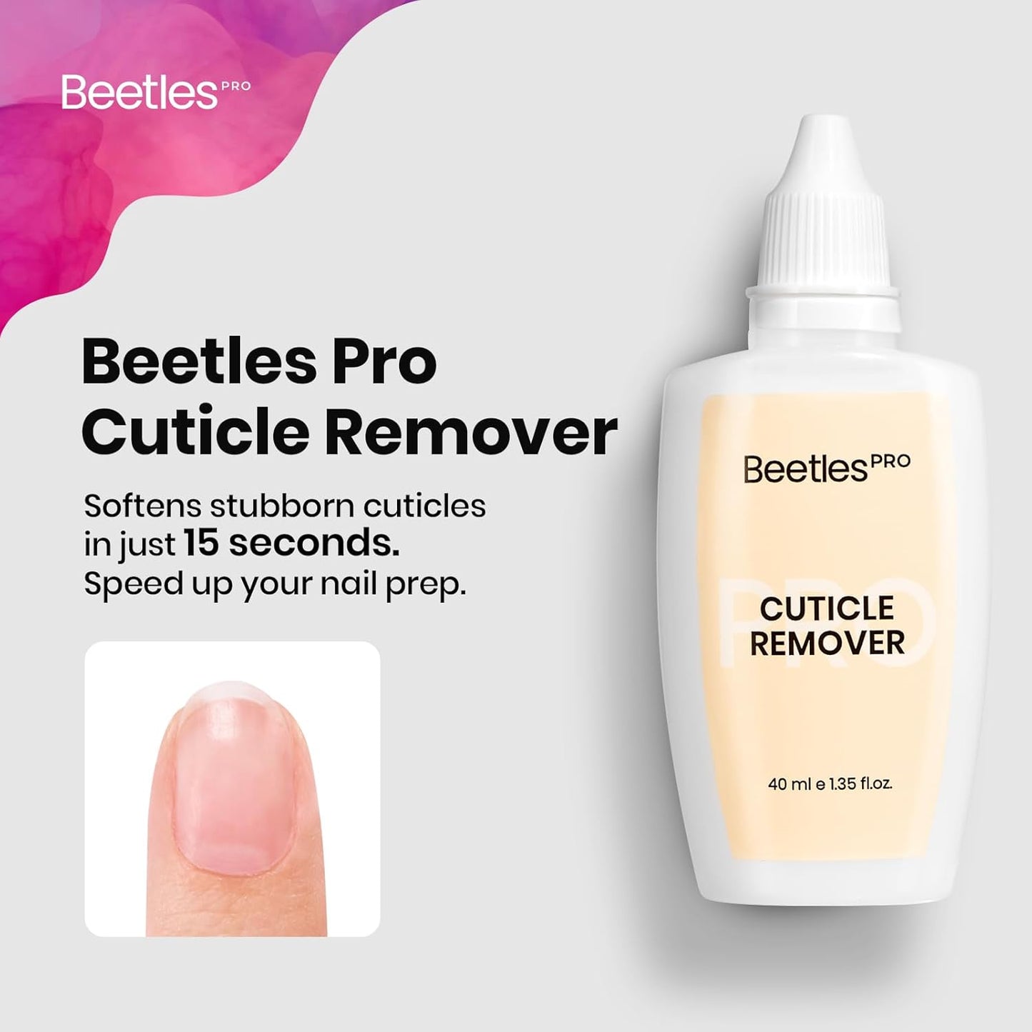 Beetles 40ml Cuticle Remover PRO: Fast Drying Cuticle Remover Softener Liquid, Gently Removes Dead Skin & Overgrown Cuticles, for Nail Technicians & DIY Manicure Lovers