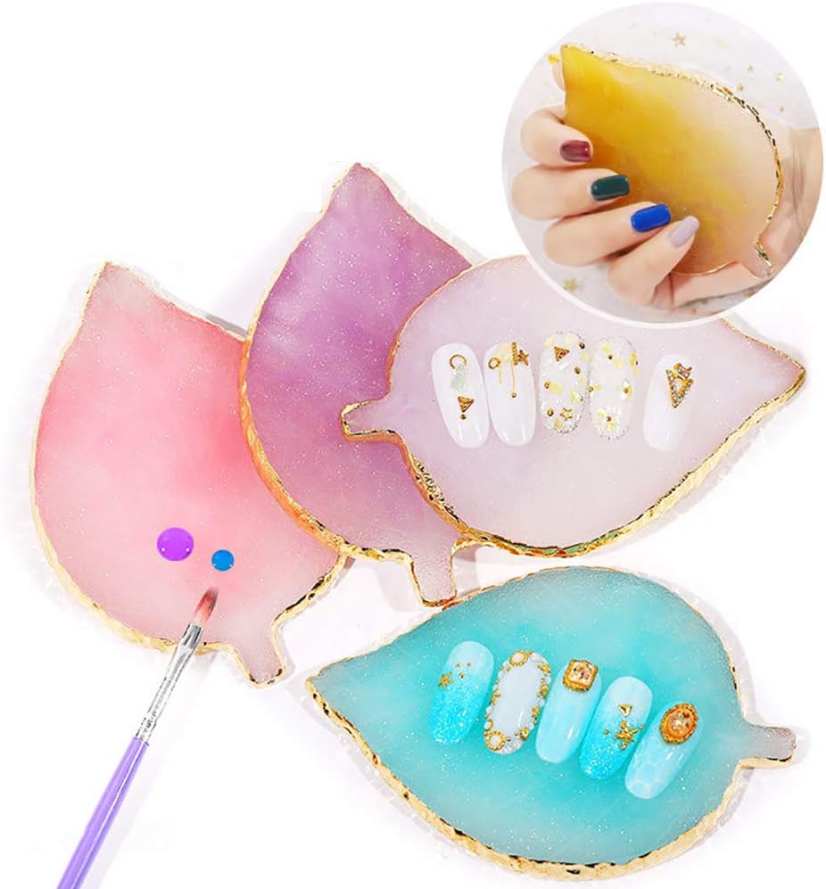1 Pcs Leaf Resin Nail Art Palette Painting Makeup Palette Tray Cosmetic Nail Gel Polish Colors Mixing Pallet Blue