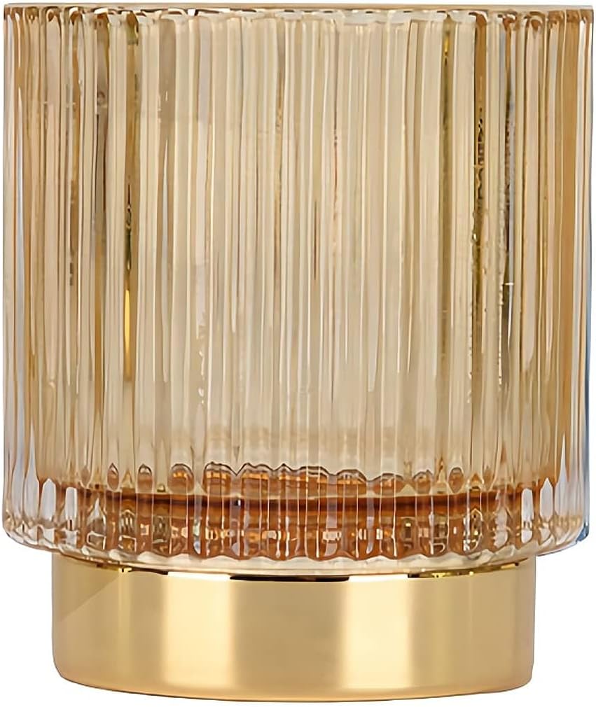 DASITON Makeup Brush holder Organizer,Crystal Cosmetic Makeup Brush Glass Brushes Storage Holder, Vintage Make Up Brush Cup Pen Pencil Holder striped vase(Coffee S)