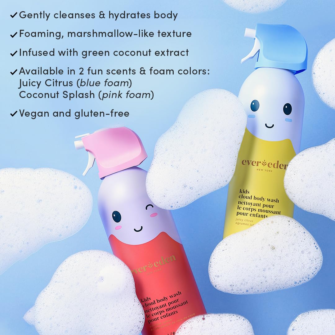 Evereden Kids Foam Soap, Cloud Body Wash (6.7 fl. oz., Coconut Splash): Spray, Shape & Splash: The Fun, Fluffy Foam That Makes Bath Time Playtime, Hydrating Foaming Bath Soap for Sensitive Skin