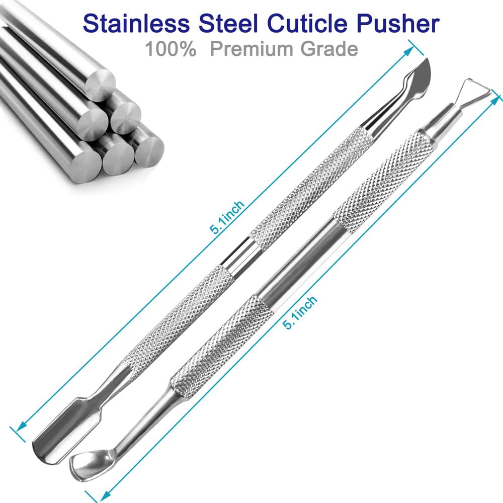 Cuticle Pusher and Cutter, 2PCS Professional Cuticle Remover Tool, Premium Stainless Steel Durable Manicure Kit for Women, Fingernails and Toenails