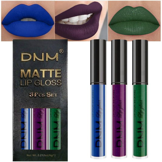 evpct 3Pcs Dark Blue Emerald Green Purple Matte Liquid Lipstick Lip Stain Sets for Women Matte+Lipstick Long Lasting 24 hr Hours Magic Lipstick 24 Hours original Waterproof 21#