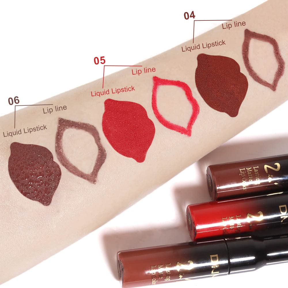 evpct 3Pcs Dark Brown Ruby Deep Red Matte Lip Liner Pencil and Liquid Lipstick Sets for Women Long Lasting Waterproof, 24 Hour Lipstick Lip Stick/Gloss Set labiales mate 24 horas originales, 02