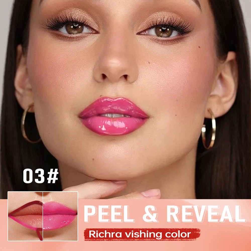 Hot Fuchsia Peel Off Lip Gloss Masque,Lip Stain Peel Off Tattoo-Peel Off Lip Tint and Lip Oil 2-in-1,Long Lasting Waterproof Transfer-proof Lip Mask Lip Gloss Peel Off Lip Liner,for All SkinType03#
