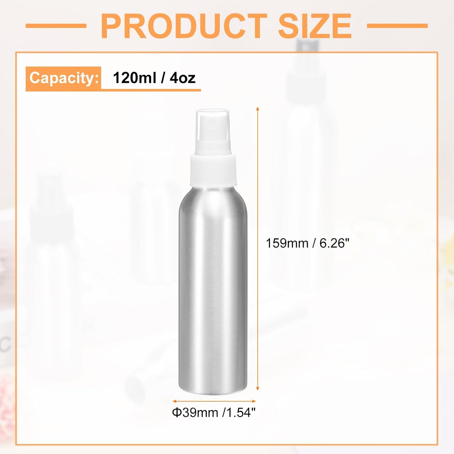 HARFINGTON Aluminum Fine Mist Spray Bottles 120ml/4oz Metal Small Liquid Alcohol Refillable Travel Container with White Plastic Nozzle Cap for Perfume Skincare Cosmetic Storage Bottle