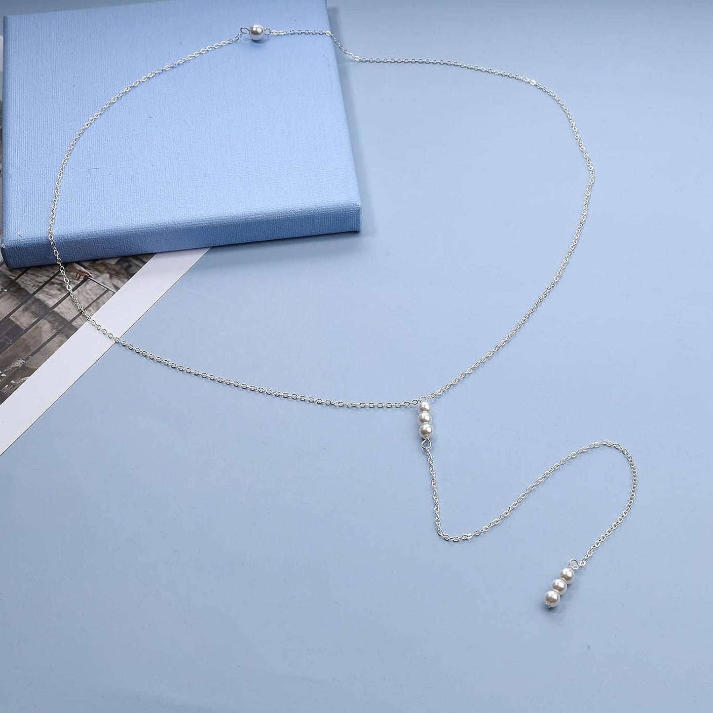 Boho Pearl Back Chain Necklace Gold Backdrop Necklace Body Chain Summer Beach Body Jewelry for Women and Girls Gifts