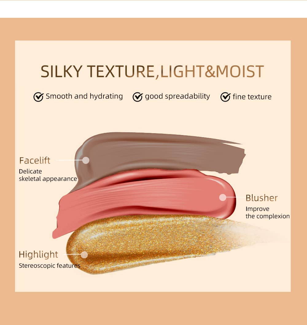 Highlighter Beauty Wand, Cream Liquid Highlighter Makeup Stick, Silky Smooth Face Shimmer Bronzer Stick with Cushion Applicator, Lightweight Body Face Glowing Highlighter, Cruelty-free（Rose Gold）