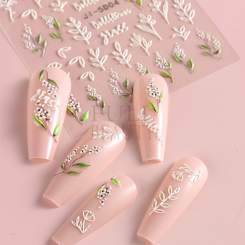 5D Nail Art Stickers 4 Sheets Pink Flowers Geometric Lines Decor Acrylic Embossed Sliders Gold Strips Decals Charms Cherry Blossom Manicure Accessories