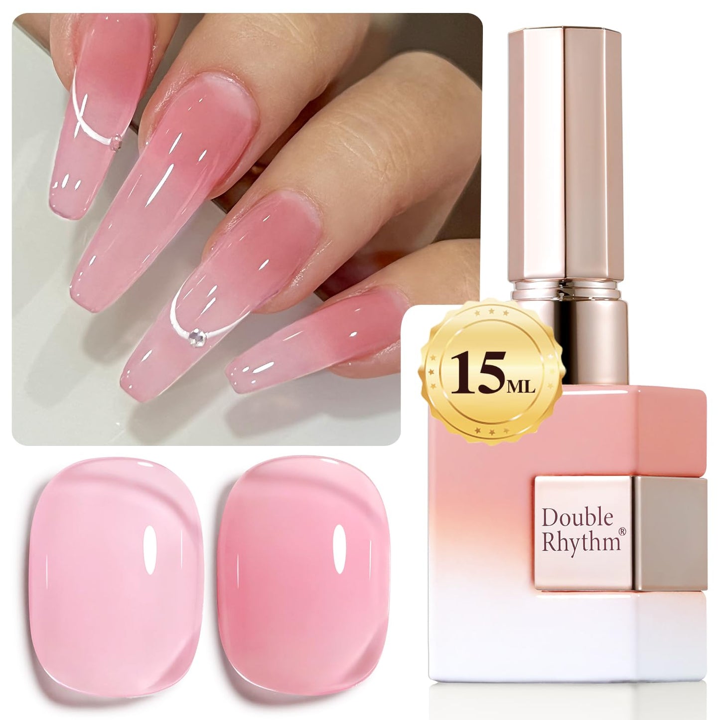 Double Rhythm Gel Polish Translucent Sheer Neutral Natural Light Milky Same Color Same Bottle 15ML Jelly Polish Art DIY at Home (Sheer Pink-A1386)
