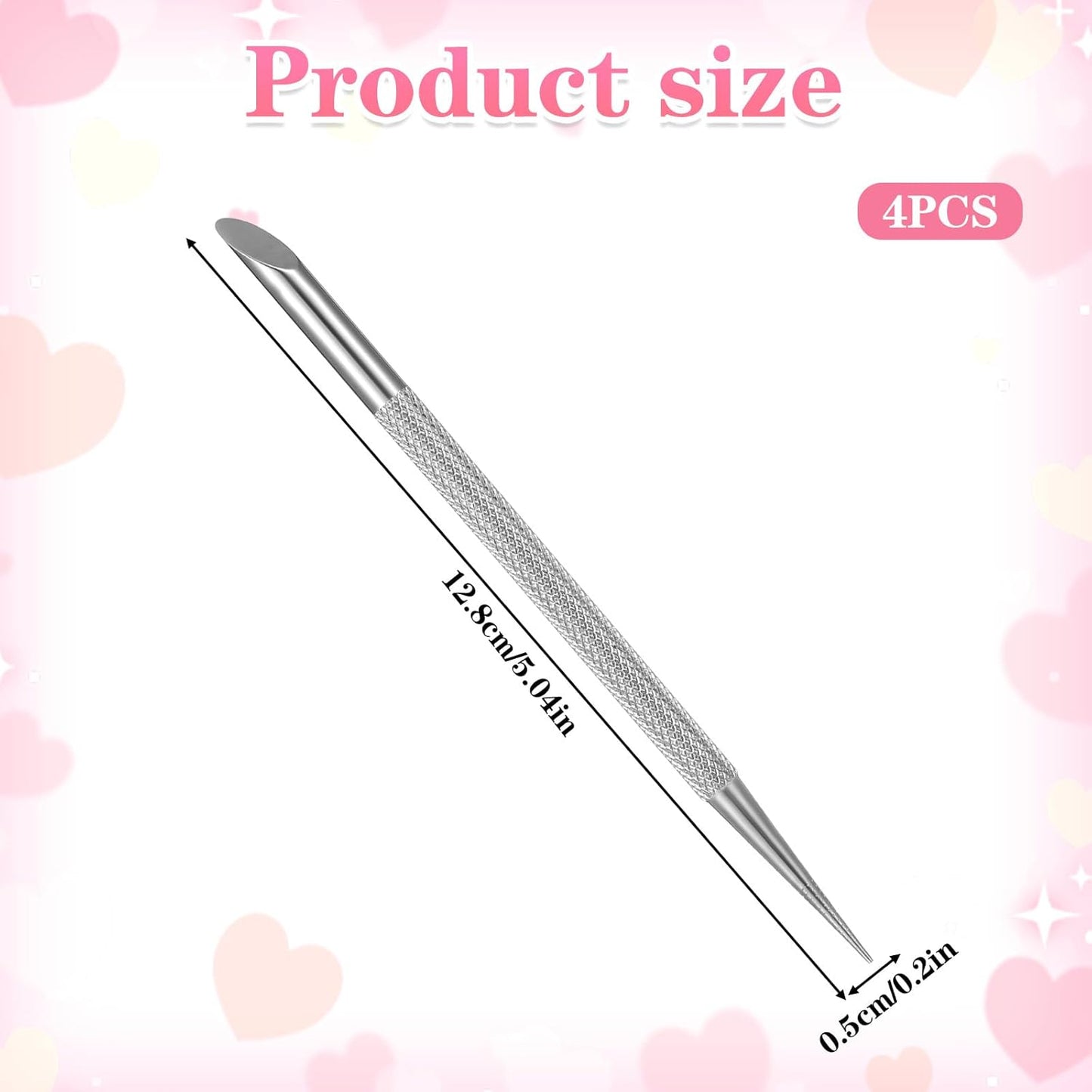 4 pcs Stainless Steel Cuticle Pusher,Cuticle Remover Tool,Nail Cleaning Cuticles Stick,Metal Nail Cuticles Pusher Nails Polish Remover Tool for Professional Manicure Pedicure