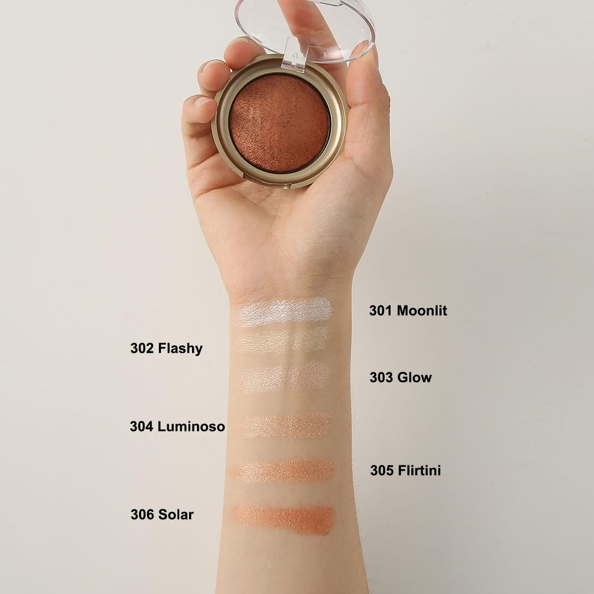 Baked Highlighter Contour Powder Sheer Pearl Shimmer Shades for Face Highlighter Makeup Brighten Up (301-Moonlit)