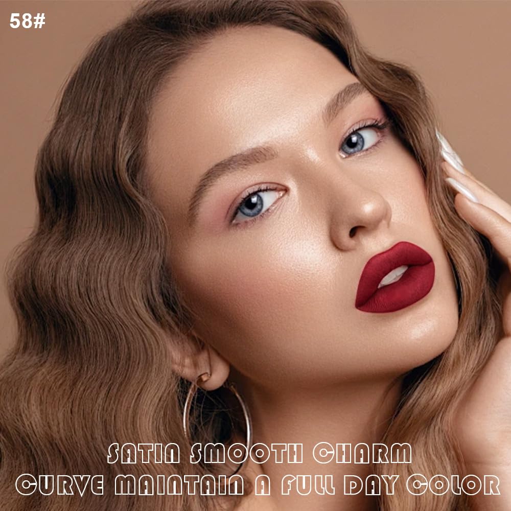 evpct 2Pcs Ruby Red Matte Lip Liner and Lipstick Combo Set for Women, Ruby Red Lip Combo Set Liquid Lips Stick Gloss and Lipliner Stains Set Long Lasting Waterproof, Lips Makeup 24 Hours originales