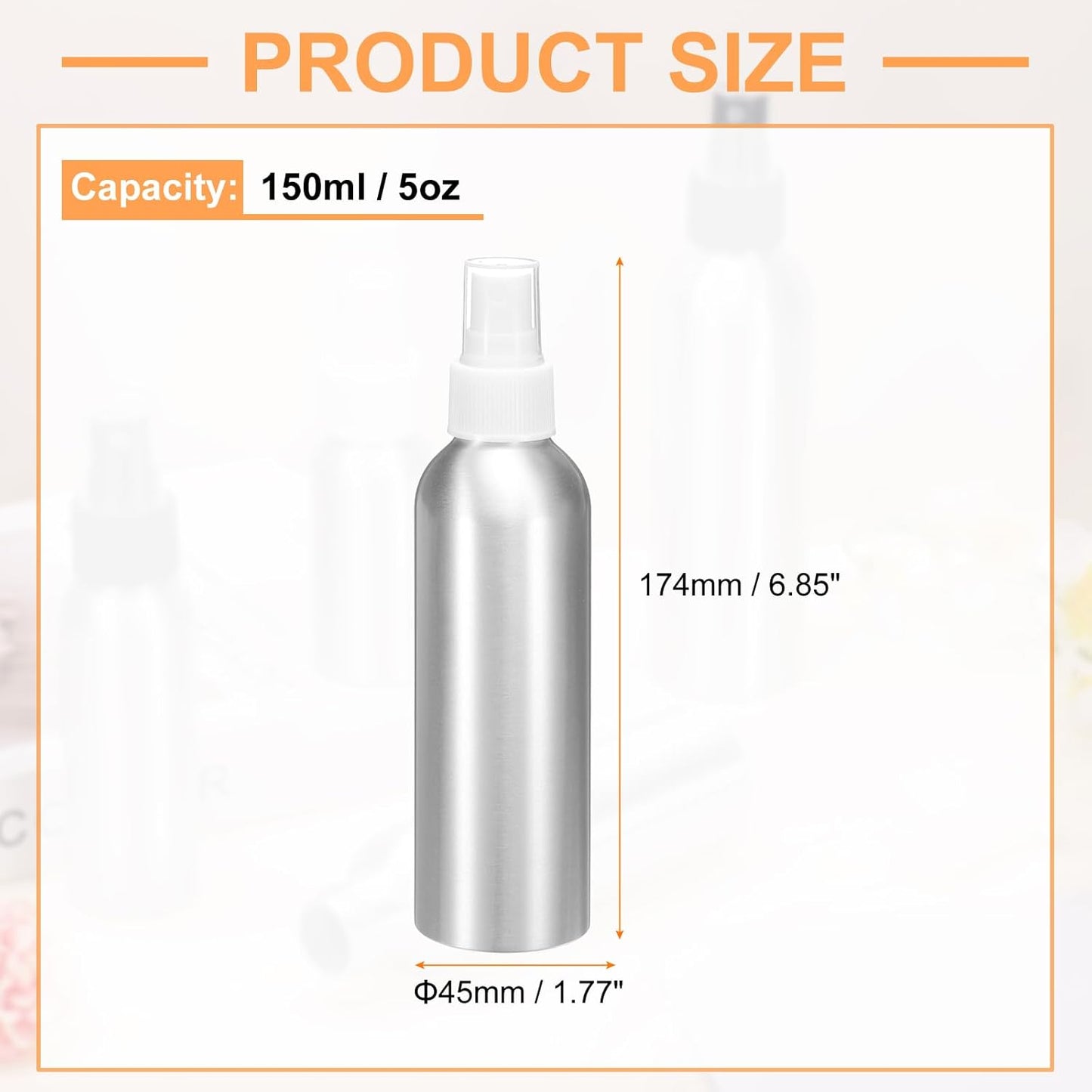 HARFINGTON Aluminum Fine Mist Spray Bottles 150ml/5oz Metal Small Liquid Alcohol Refillable Travel Container with White Plastic Nozzle Cap for Perfume Skincare Cosmetic Storage Bottle