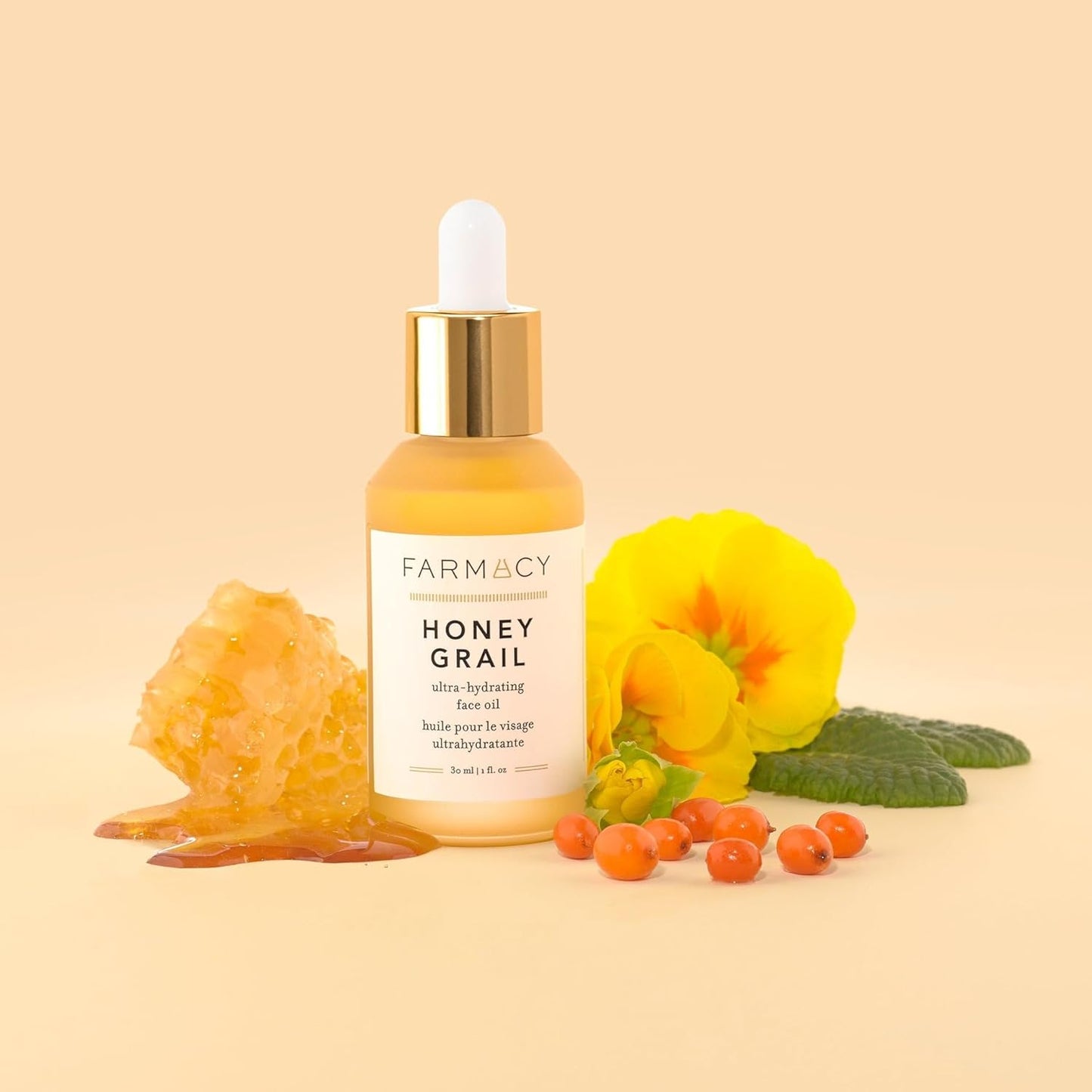 Farmacy Hydrating Face Oil - Honey Grail Nourishing Oil for Skin & Hair - Infused with Sea Buckthorn Oil, Rosehip Oil & Buckwheat Honey to Moisturize & Maintain a Healthy Skin Barrier (30ml)