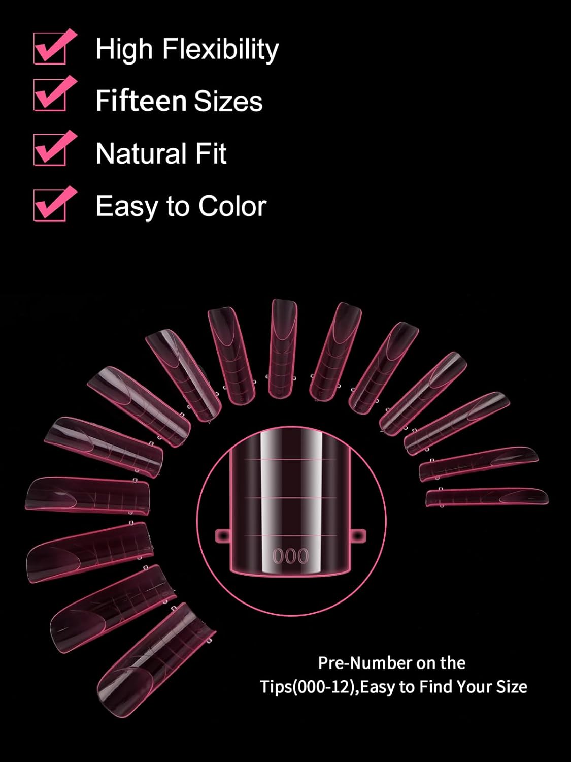 EBANKU Dual Nail Forms for Poly Extension Gel, 150 PCS Pink Nail Molds Reusable 15 Sizes Nail Extension Forms for Builder Gel Manicure Design Salon DIY