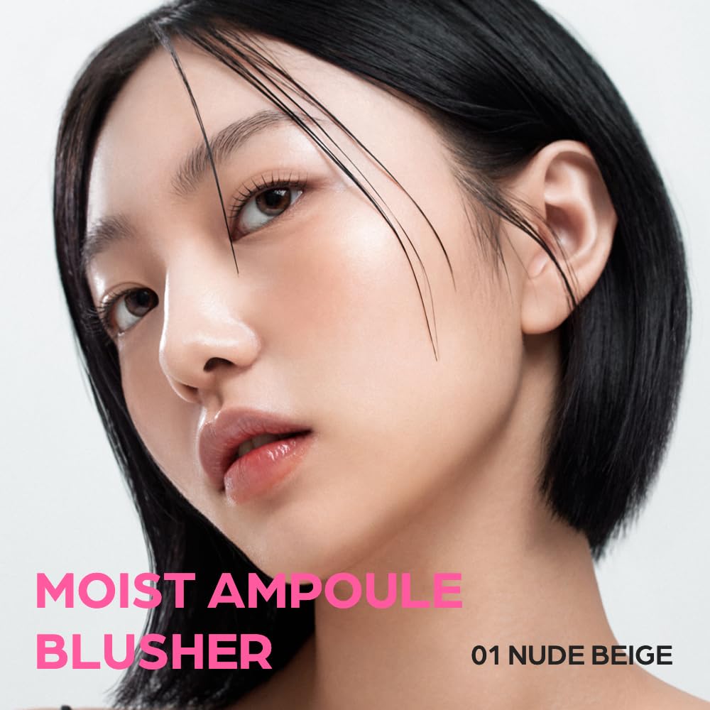Moist Ampoule Blusher with 50% Moisture Essence | Hydrating & Long-Lasting Blush | 0.68fl.oz (9 Shades) (Nude Beige)