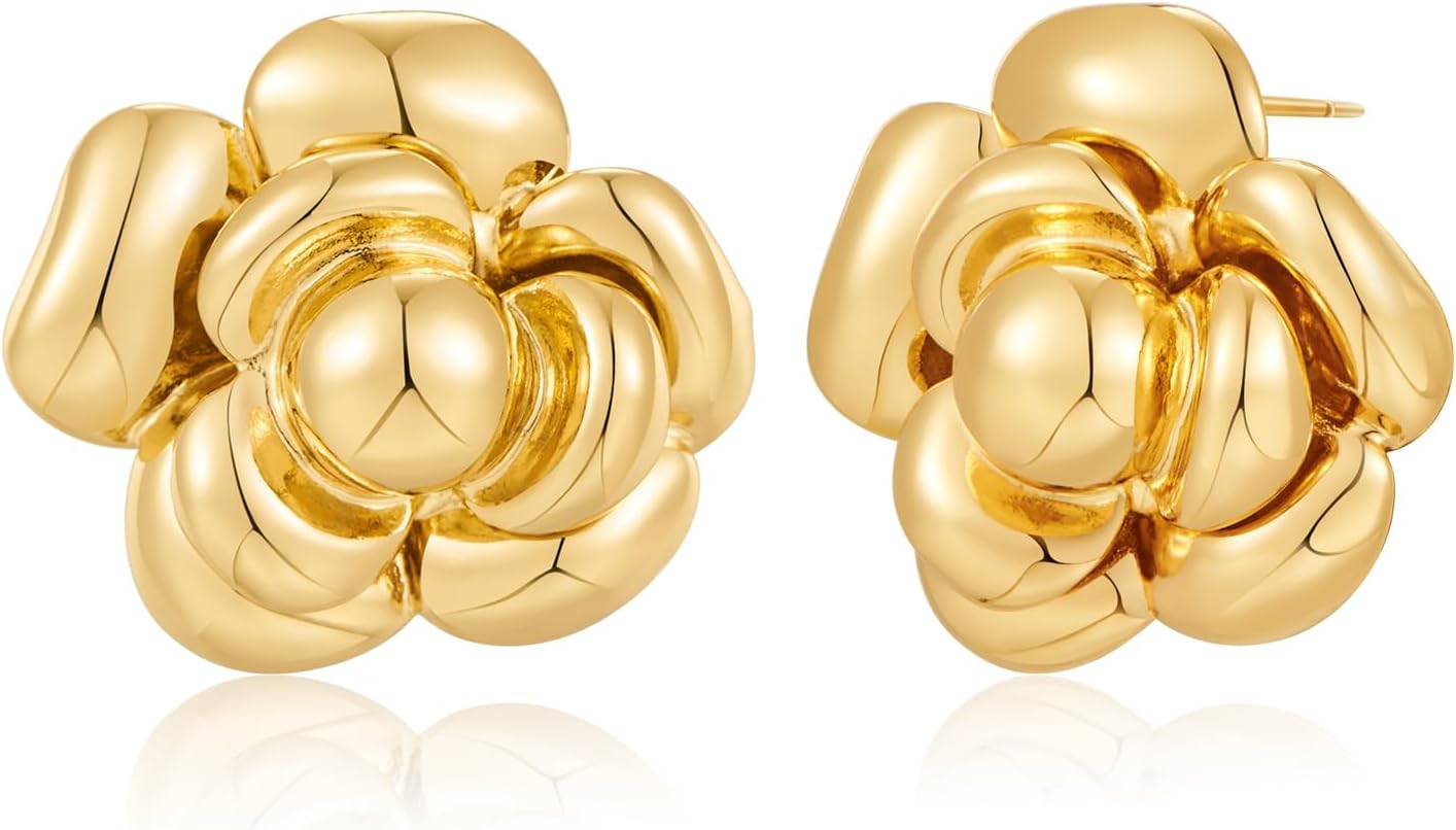 CLASSYZINT Gold/White/Red/Black Flower Stud Earrings For Women