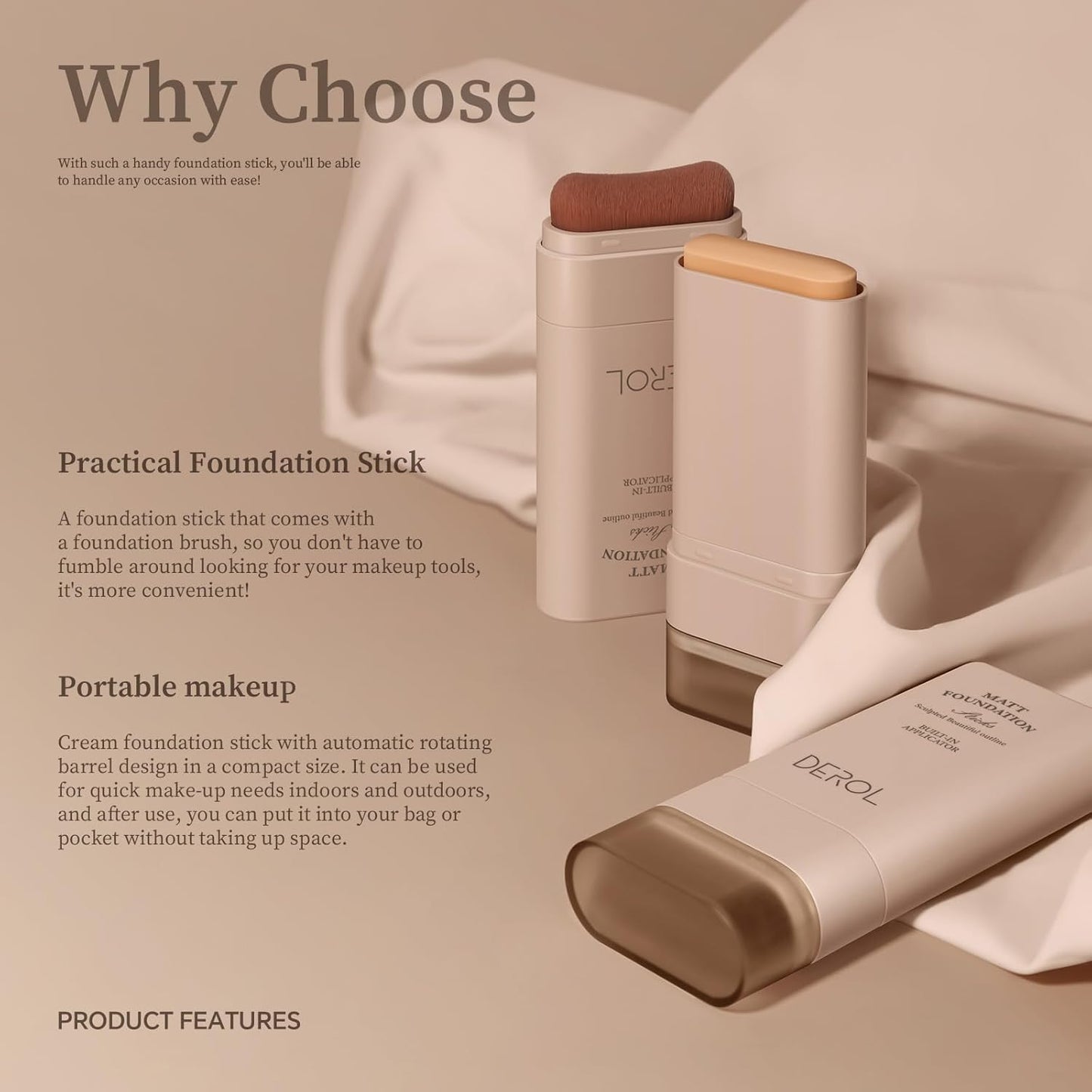 Multi-Use Foundation Stick Makeup with Brush,High Coverage Blendable Lightweight Contour Stick,Waterproof Flawless Natural Finish Creamy Foundation Makeup,Longwear Face Makeup Stick(#5)