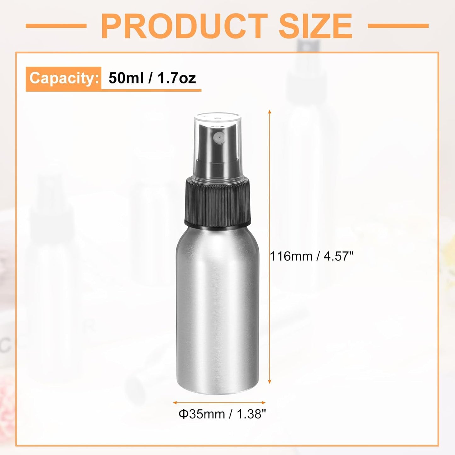 HARFINGTON 3pcs Aluminum Fine Mist Spray Bottles 50ml/1.7oz Metal Small Liquid Alcohol Refillable Travel Container with Black Plastic Nozzle Cap for Perfume Skincare Cosmetic Storage Bottle