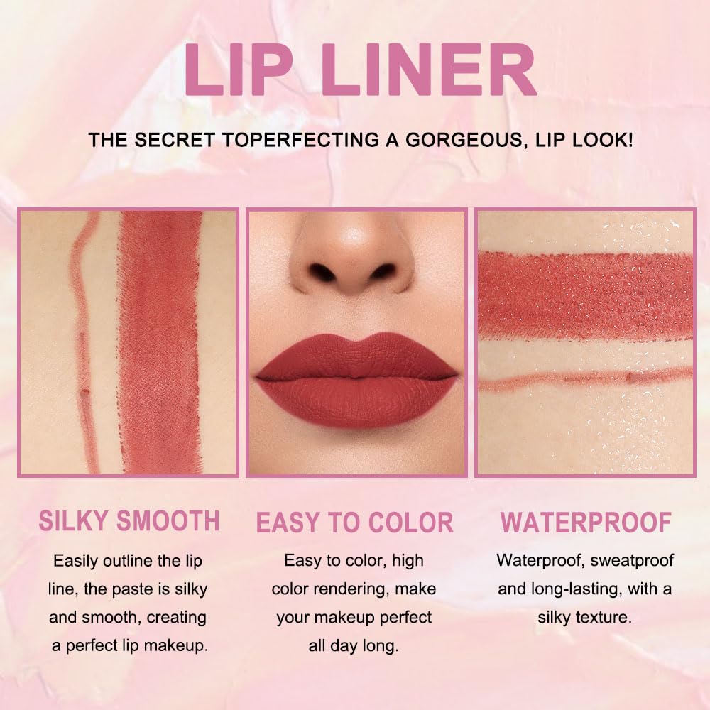 evpct 1Pcs Light Brown Lip Liner and Lipstick Set Kit for Women Matte Lips Kit with Lip Liner Lip Stains Long Lasting Waterproof 24 Hour Lipstick and Lip Liners Combo Lipliners Pencil Set 10#