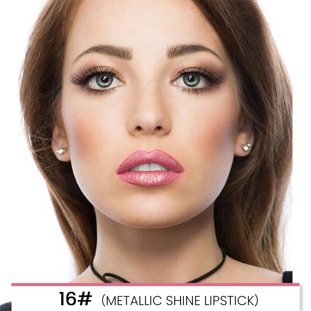 evpct 1Pcs Light Pink Pale-Pink Metallic Shine Shimmer Lip Liner and Lipstick Combo Set Kit for Women, Lightweight Hydrating Formula High Impact Full Coverage Lipstick and Lip Liner Makeup Gloss