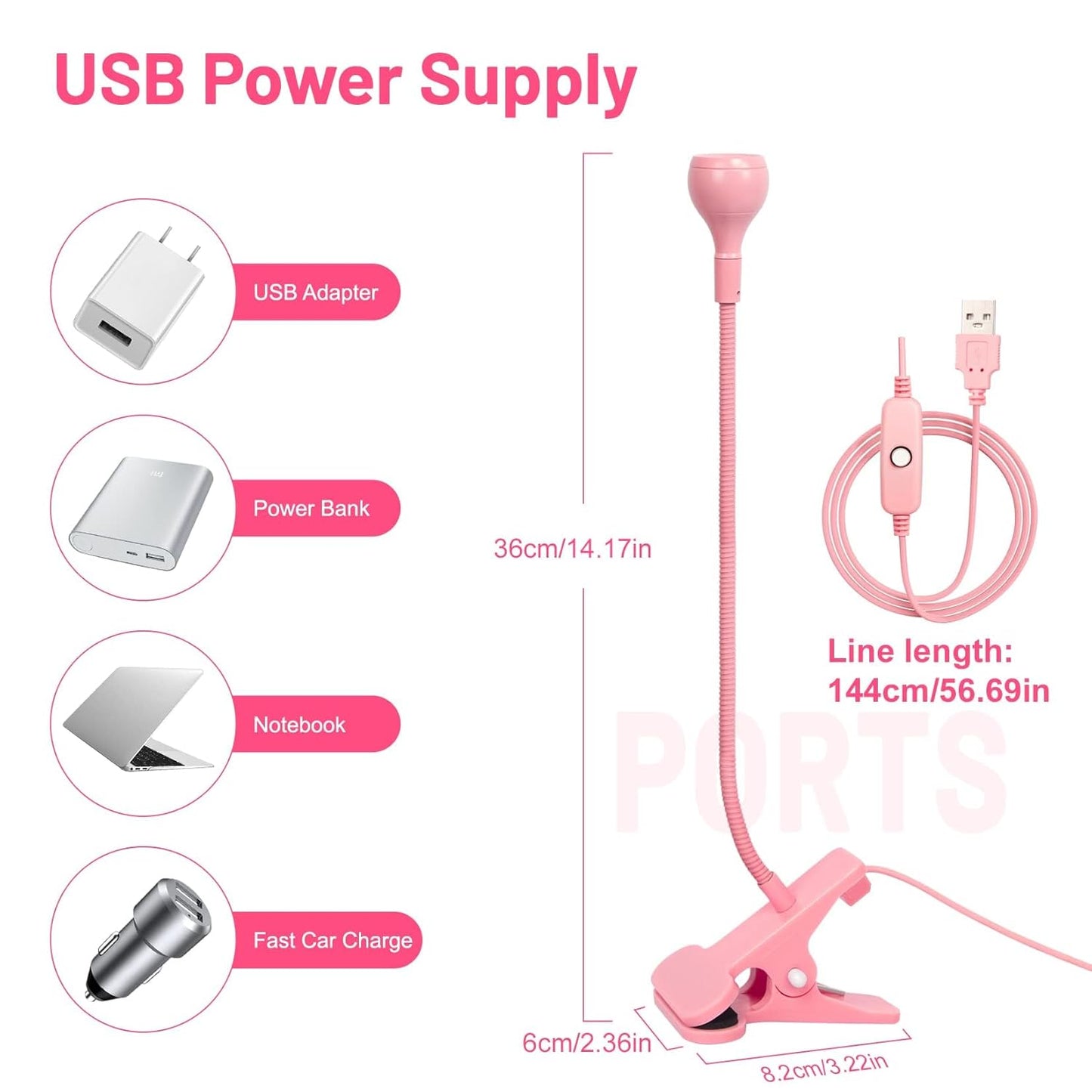 AORAEM LED Nail Lamps 3W Flexible Gooseneck Lamp Quicky Dry Nail Manicure Dryer Gel Polish Curing Light Plug Play Portable Flash Cure Light for Gel Nails Home DIY Professional Nail Tools Pink