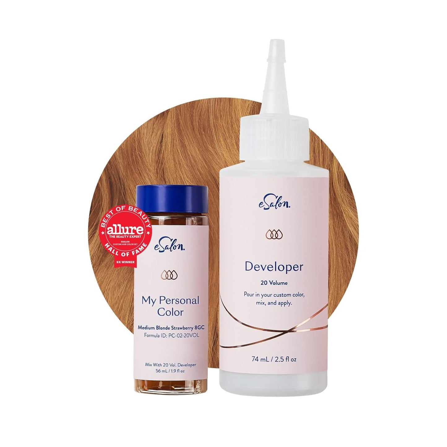 eSalon Permanent Hair Color & Hair Dye Complete Kit - Medium Blonde Strawberry- Personal Colorist Kit for Up To 100% Gray Coverage for All Hair Types - Professional-Grade Ammonia-Free Hair Dye