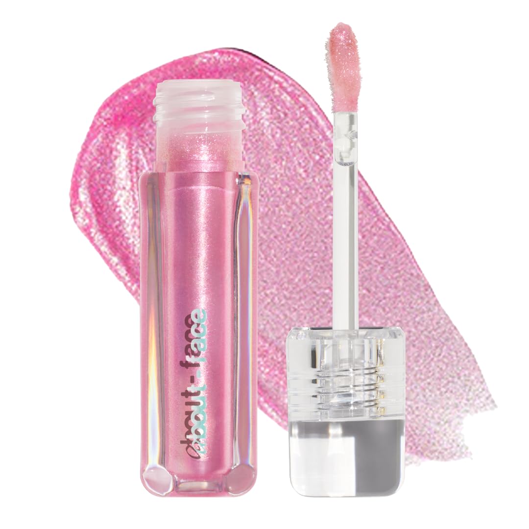 about-face Light Lock Lip Gloss it's Not You, It's Me – Non-Sticky, High-Shine Lip Oil Gloss with Coconut Oil, Peppermint & Lavender – Vegan, Cruelty-Free, Clean Beauty – 0.21 oz (Pink Sparkle)