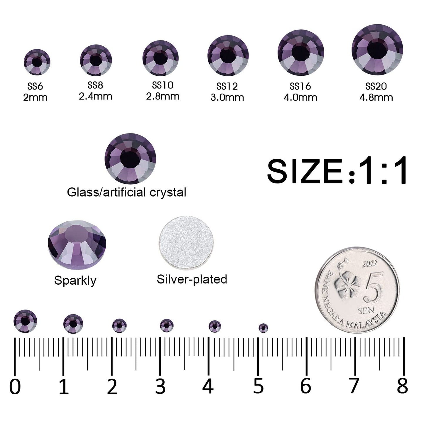 4240Pcs Flatback Purple Rhinestones Glass Crystal Gemstones for Nail Art Face Makeup Bling Round with Tweezers and Picking Pen (SS6~SS20 Set)