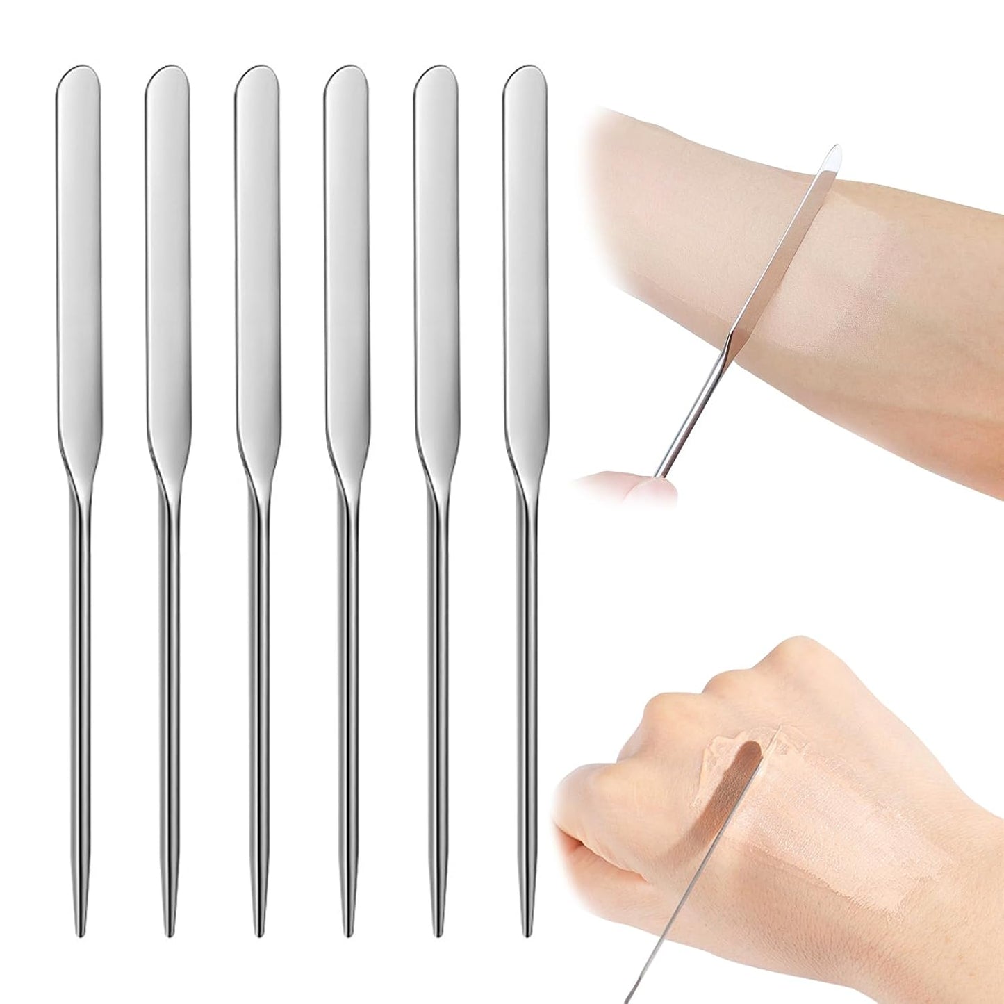 6 Pack Stainless Steel Makeup Spatula Foundation Liquid Foundation Mixer Face Cream Applicator Cosmetic Mixing Tool for Foundation Eye Shadow Cream