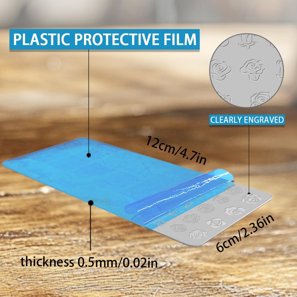 3Pcs Roses Nail Stamping Plate Set Vintage Flower Nail Stamp Templates Elegant Floral Leaf Metal Reusable Tools with Stamper Scraper for Manicure Printing