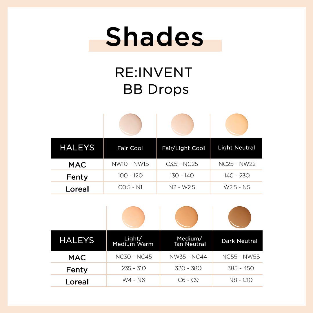 HALEYS RE-Invent BB Drops (Dark Neutral) Vegan, Cruelty-Free Tinted BB Moisturizer Foundation with Marula Face Oil - Hydrate Skin with Sheer Coverage for a Natural, Healthy-Looking Complexion