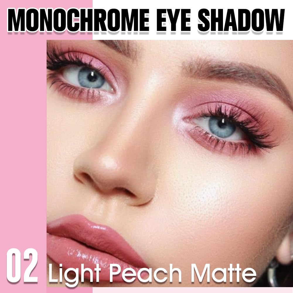 Single Matte Eye Shadow Palette Makeup, Light Peach Matte Eyeshadow for Women, Monochrome Eye Shadow Makeup, Pigmented Waterproof Sombras Para Ojos, Vegan, Talc, Paraben & Cruelty Free, 02