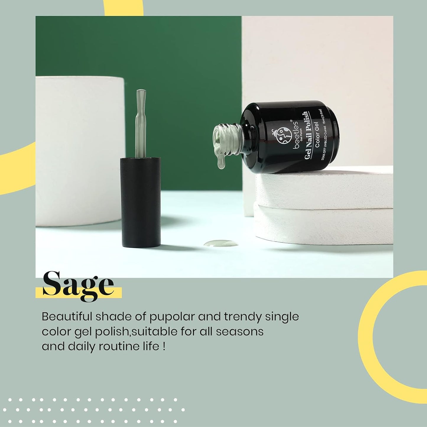 beetles Gel Polish Sage Green Gel Nail Polish 1 PCS 15ml Nail Gel Polish Soak Off UV LED Nail Lamp Needed Gel Polish Nail Art Manicure Salon DIY Home 0.5Oz