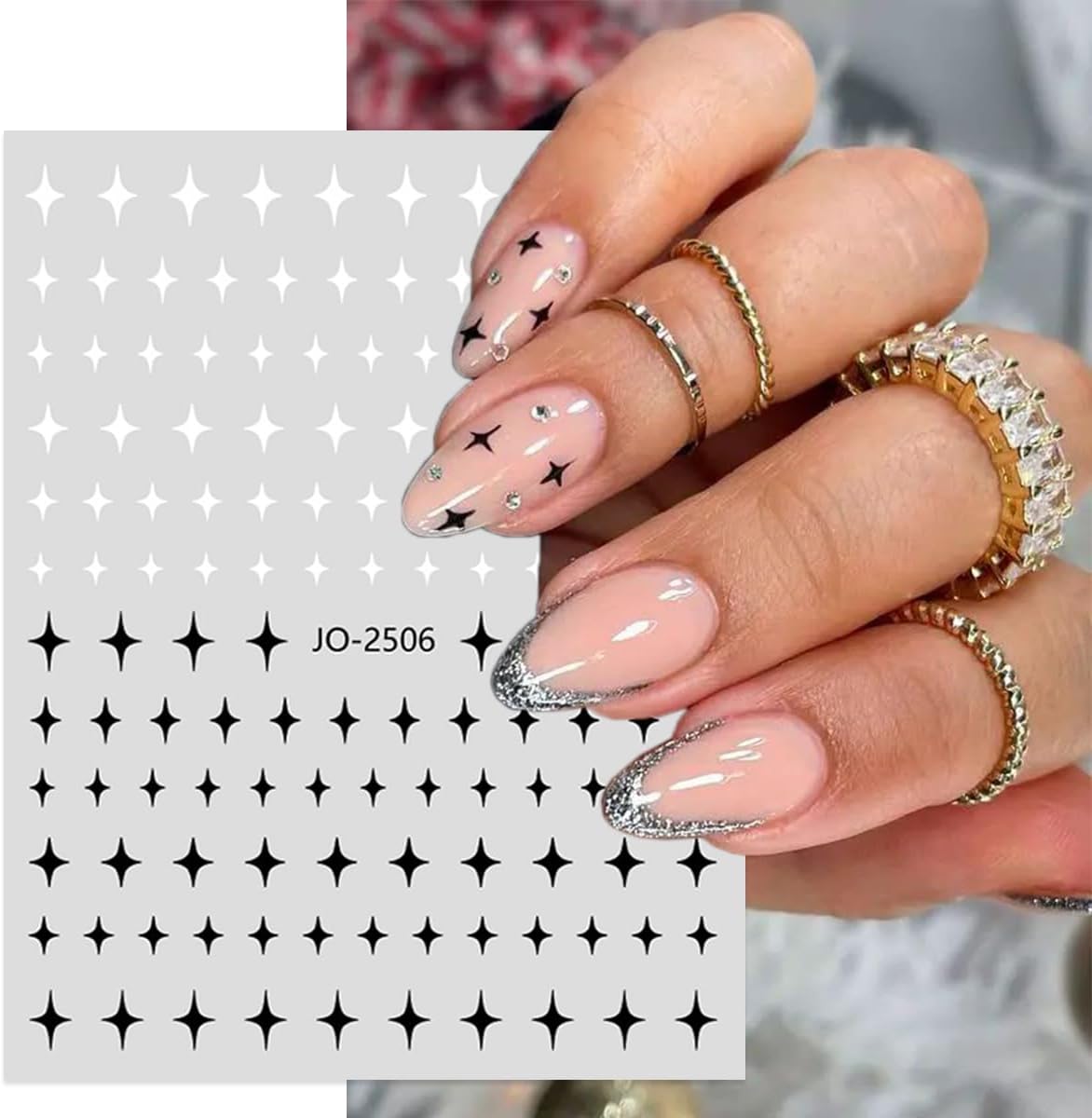 6 Sheets Black White Nail Art Stickers Star Nail Stickers Valentines Heart Nail Decals Cute Bow Hollow Out Hearts Stars Nail Design Sticker for Nail Art Decor 3D Starlight Bow Nail Supplies Charms DIY