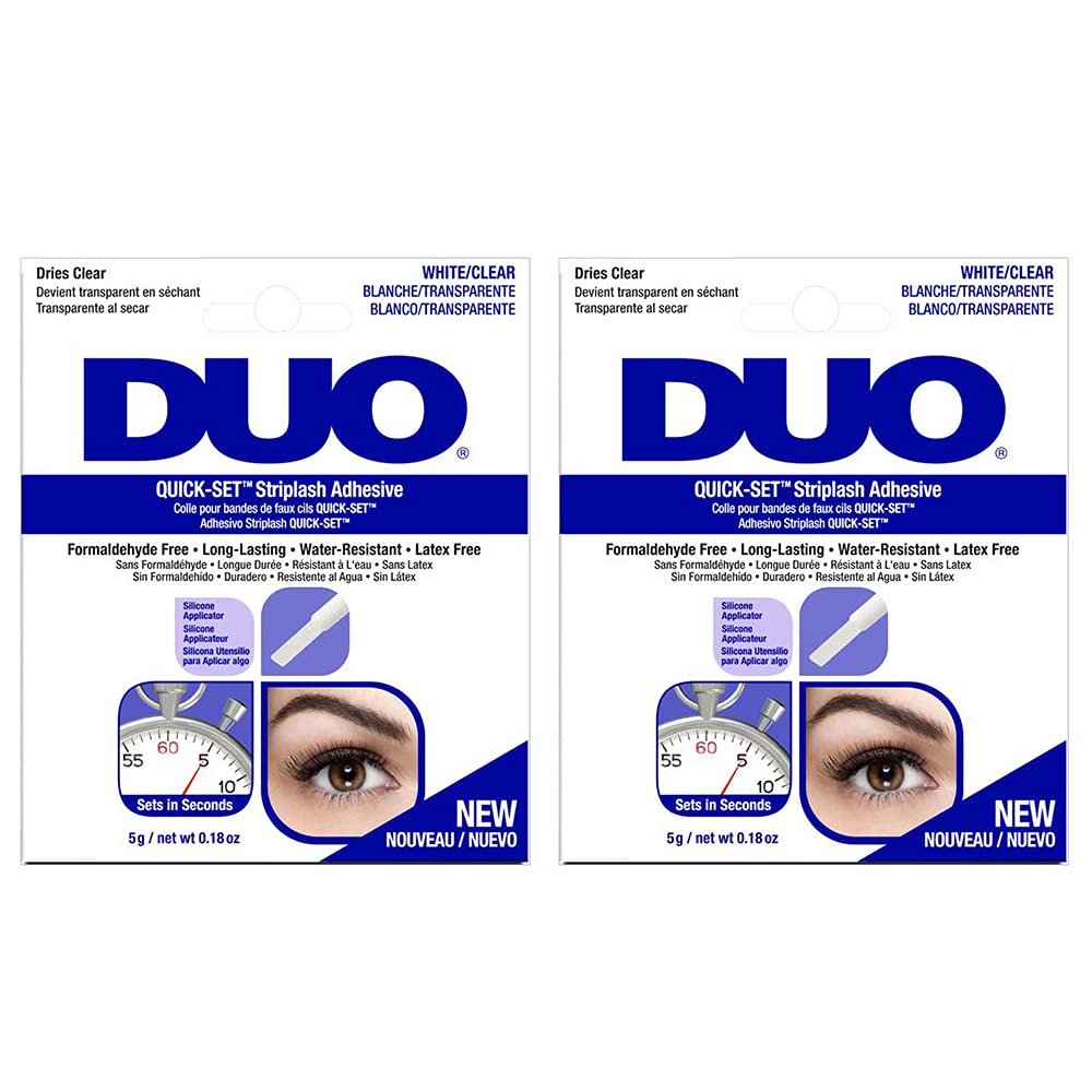 DUO Quick-Set Strong Hold Eyelash Lash Glue - White/Clear, Latex-Free, Waterproof, Fast Drying Strip Lash Adhesive 0.18 oz, 2 Pack