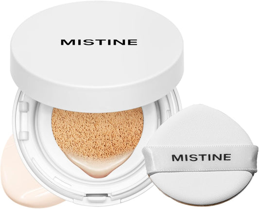 MISTINE Tavel Size Air Cushion Foundation Glow Hydrating Finish Medium Coverage Foundation Makeup for Dry Skin,24H Hydrating Long-Lasting Waterproof Smudge Proof, Fair Ivory