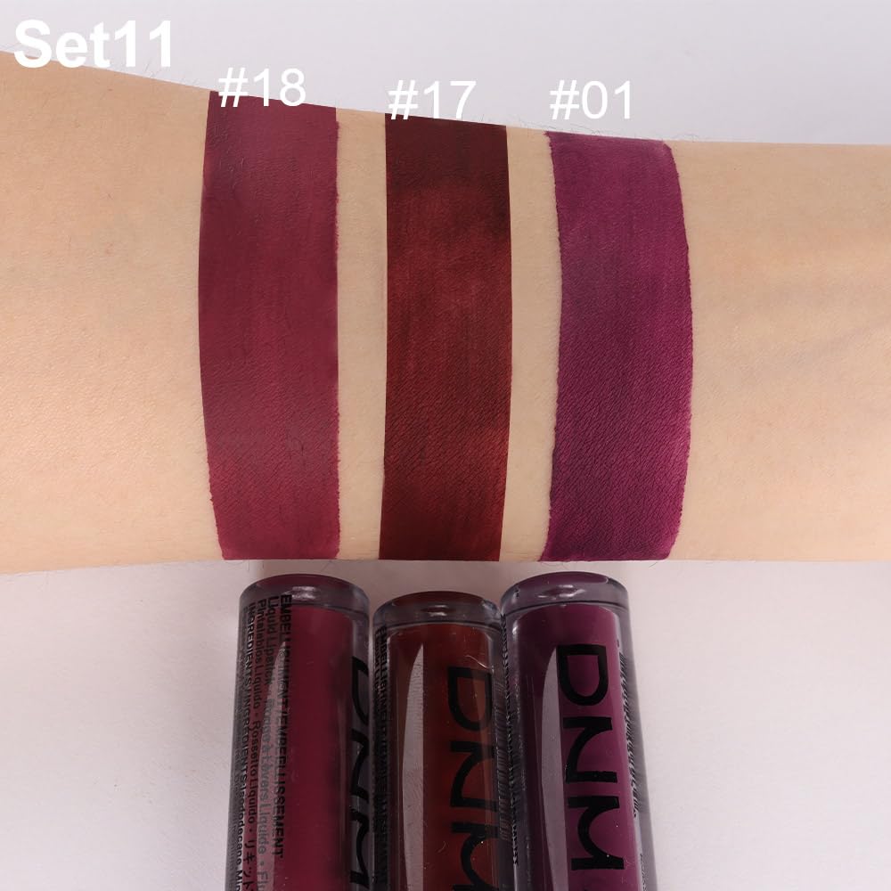 evpct 3Pcs Dark Red Purple Plum Matte Liquid Lipstick Sets for Women Matte Lip Stain Long Lasting Waterproof, Burgundy Blood Blue Red lipstick, Black Cherry Maroon Gothic 24 Hours Magic Lipsticks